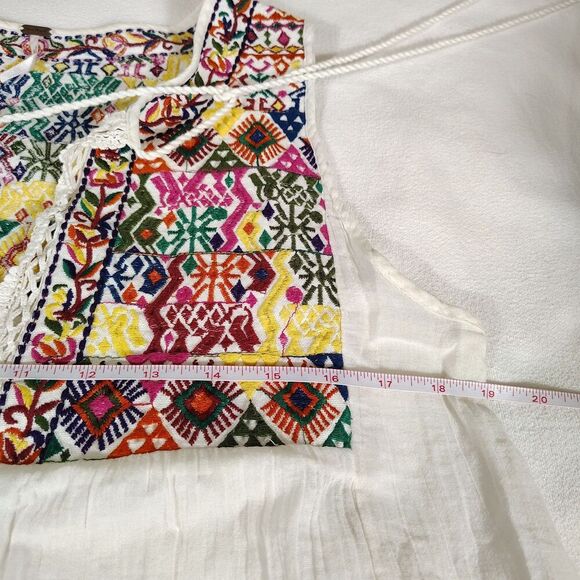 Free People Boho Embroidered Peasant Tank Top M Cream Festival Hippie Prairie - Picture 6 of 9